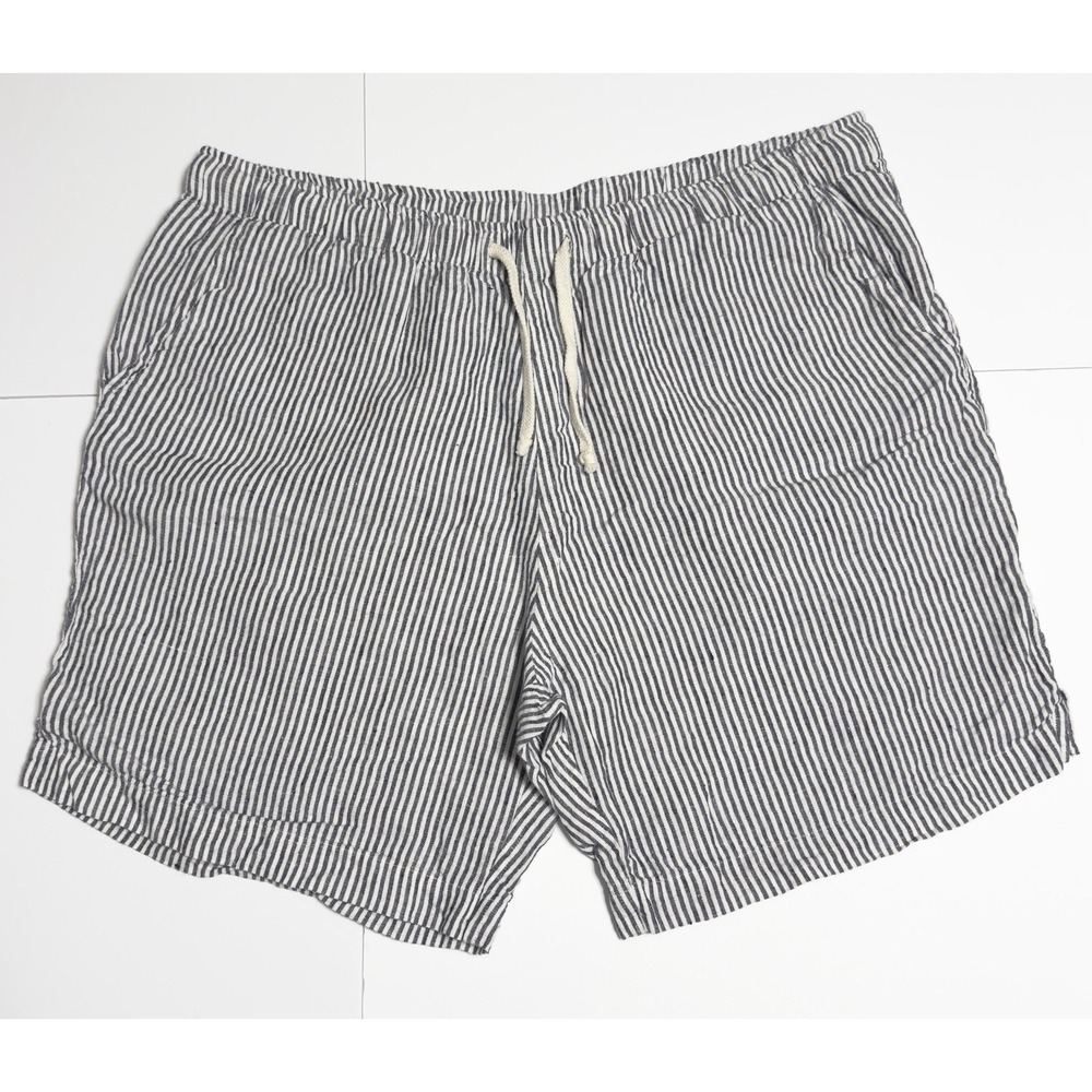Alex Crane Men's Bo 100% Linen Shorts Striped Drawstring Casual 6" Inseam Sz XL
